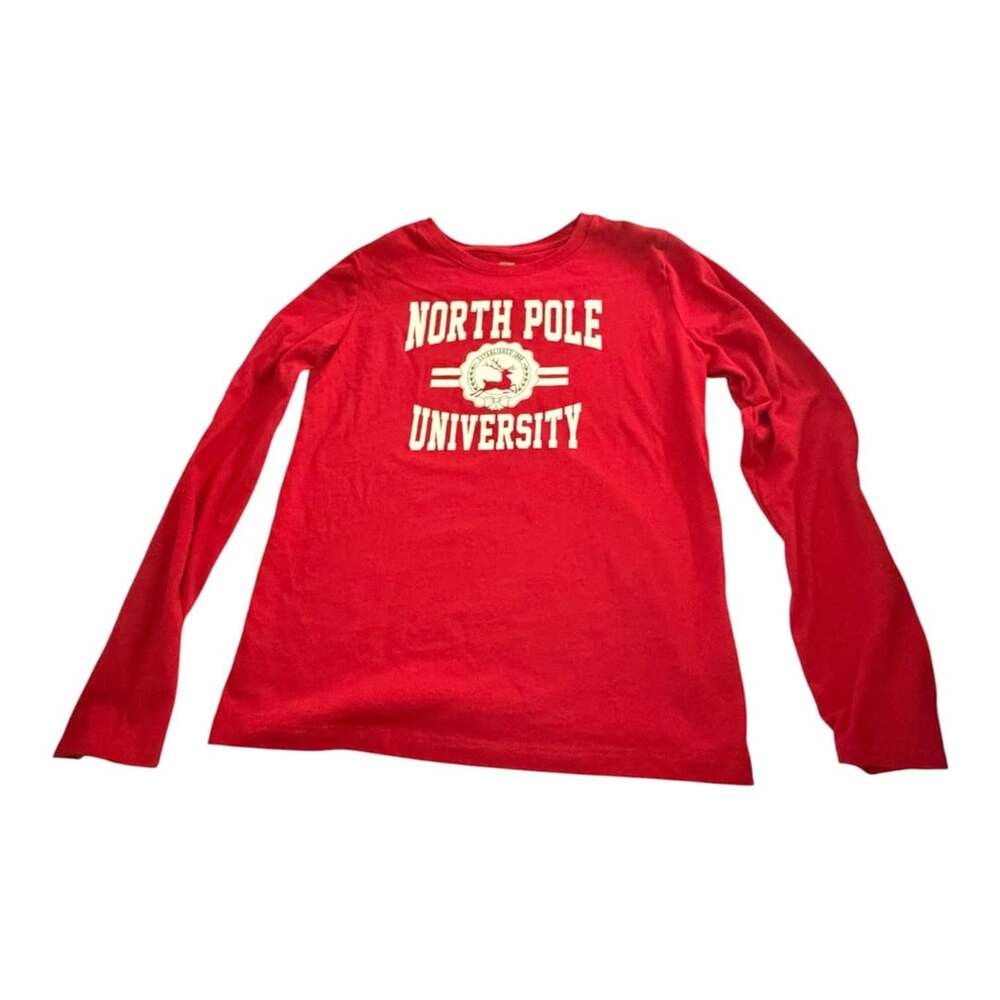 Holiday Time North Pole University Christmas Long Sleeve Graphic T-Shirt Red